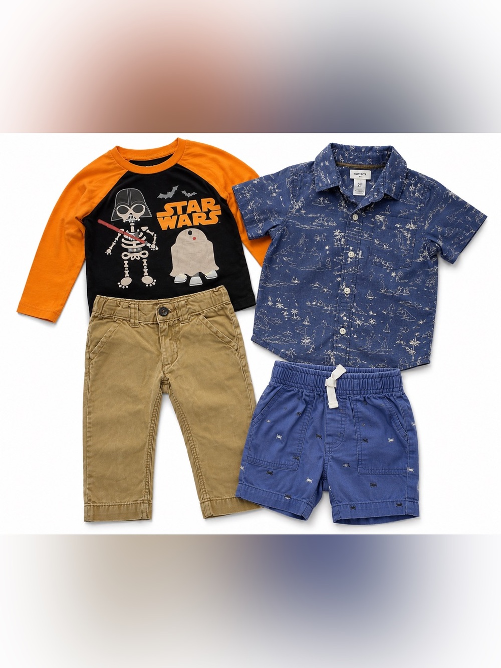 4PC Boys 2T Outfit Bundle OshKosh Carter’s Star Wars Shirt Shorts Pants